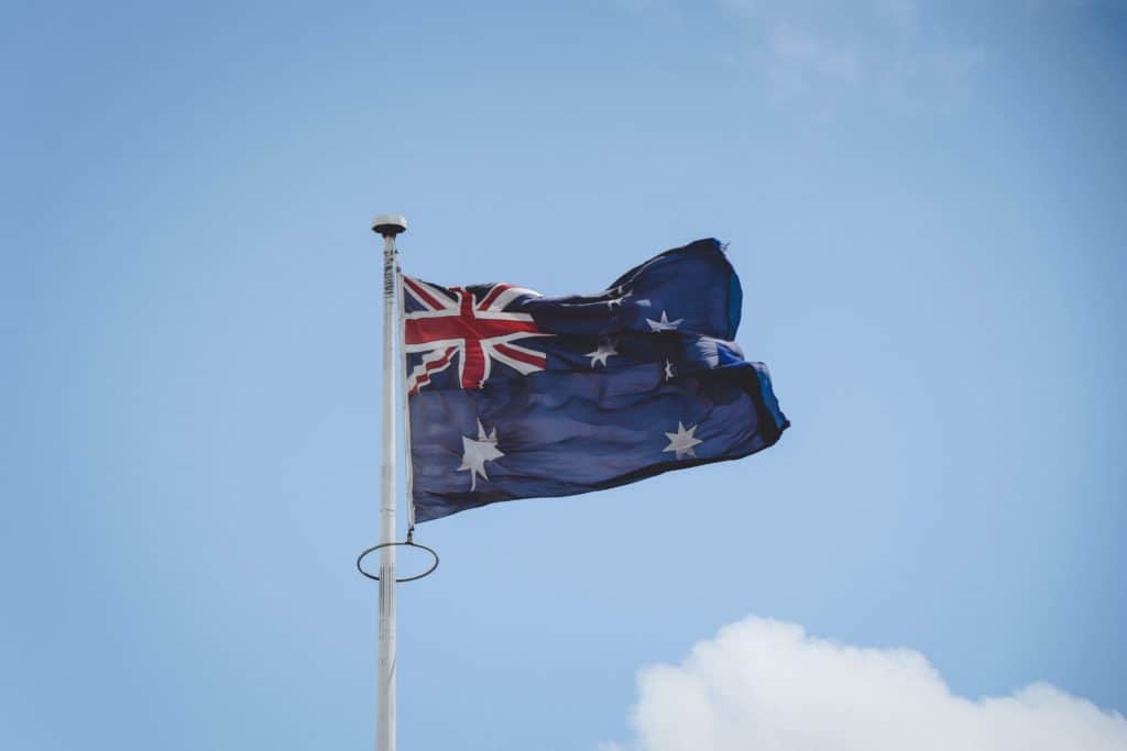 Australian flag blowing in wind