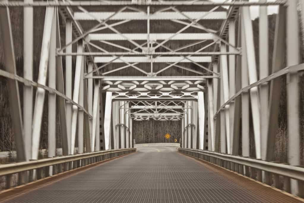 Steel frame shown on a bridge structure