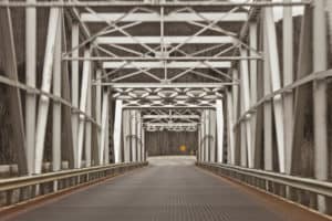 Steel frame shown on a bridge structure