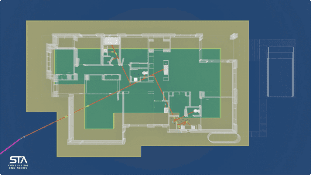 An over articulated sanitary drainage plan showing the safe zone