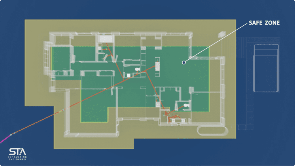An under articulated sanitary drainage plan showing the safe zone